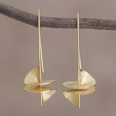 Elegant earrings featuring floating leaves in a gold-tone finish