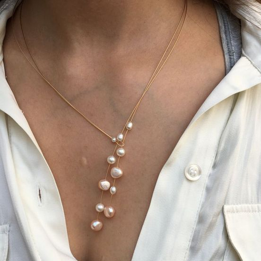 Elegant Statement Necklace with Asymmetrically Dangling Freshwater Pearls