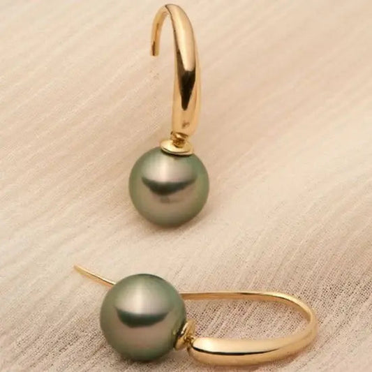 Elegant Dark Green Tahitian Pearl Earrings for Women