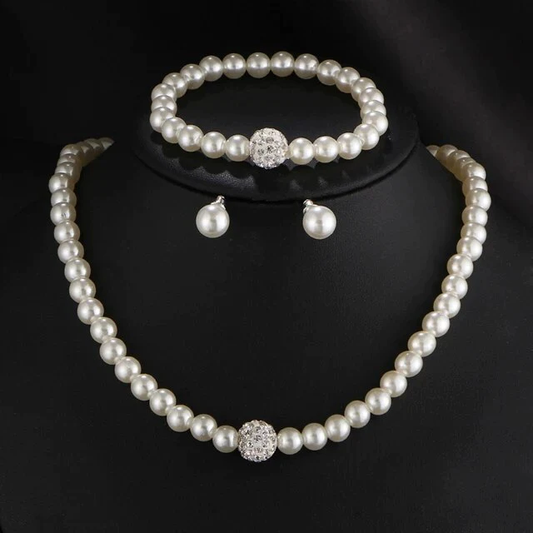 Elegant Pearl Jewelry Set with Sparkling Cubic Zirconia Balls for Women