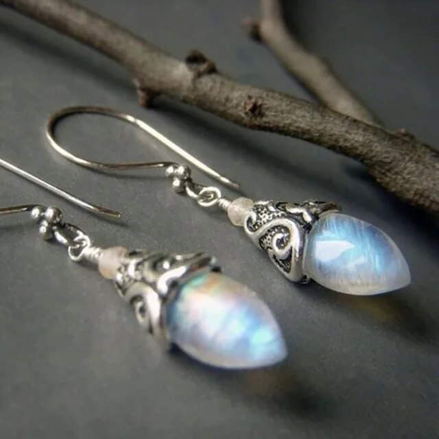 Moonstone teardrop earrings with filigree detailing