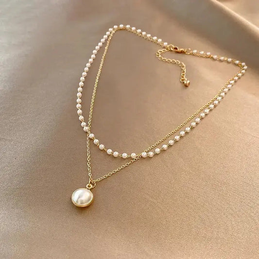 Double-Strand Pearl Necklace with Pendant for an Elegant Look