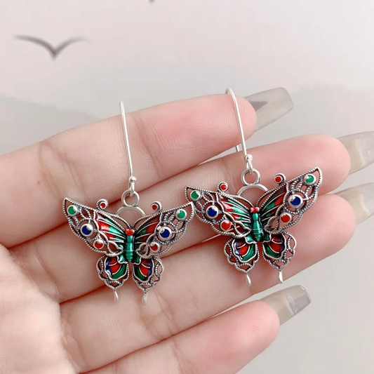 Vintage butterfly earrings with coloured enamel detailing