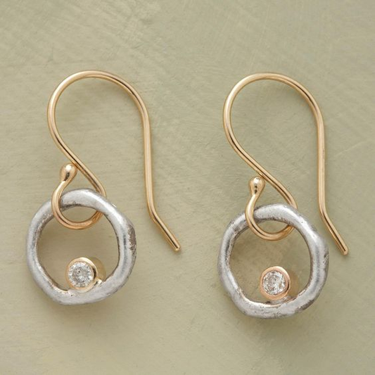 Rustic diamond earrings in a mix of matt and polished metals