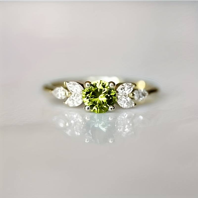 Vintage Ring with Olive-Toned Zirconia