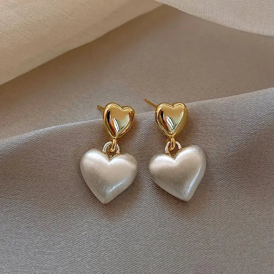 Elegant Heart-Shaped Drop Earrings with Matte Pearlescent Effect