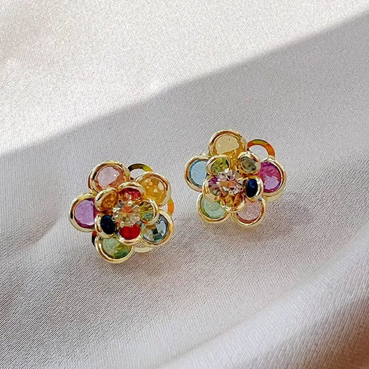 Colourful flower earrings with sparkling crystals