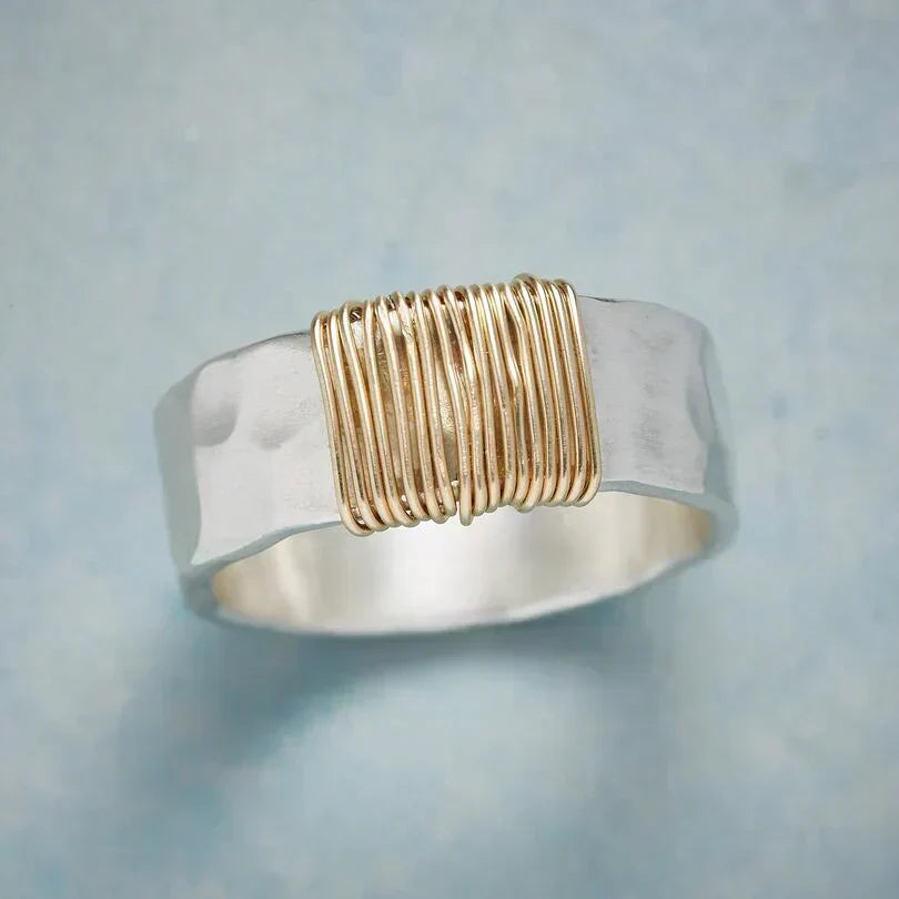 Boho Ring with Golden Threads