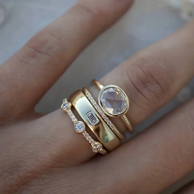 Vintage Ring Set with Sparkling Cubic Zirconia