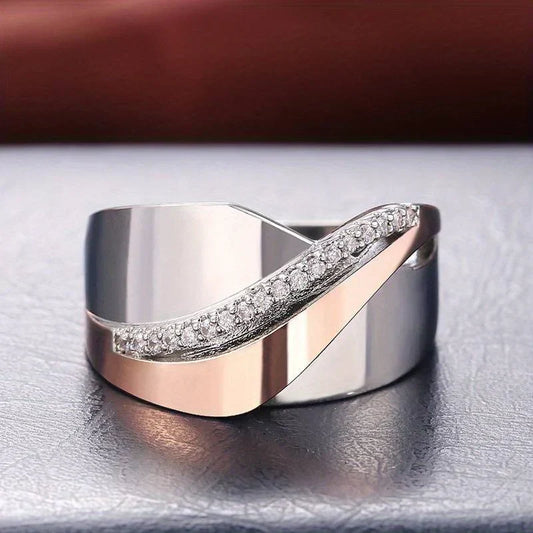 Two-Tone Steel Ring with Cubic Zirconia