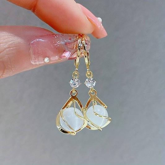 Elegant Shimmering Opal Earrings with Brilliant Cubic Zirconia Details