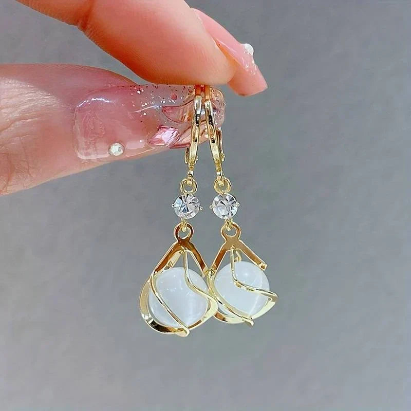 Elegant Dangle Earrings with Cubic Zirconia and Cabochons