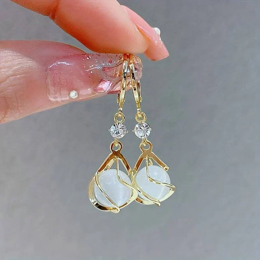 Elegant Dangle Earrings with Cubic Zirconia and Cabochons