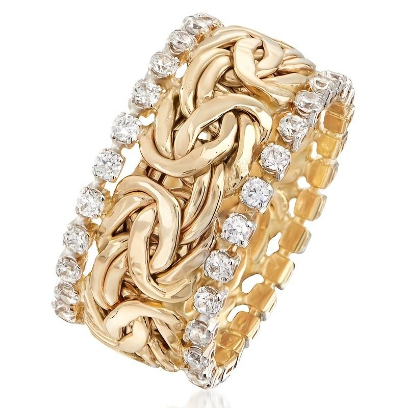 Vintage Interwoven Gold Ring with Cubic Zirconia