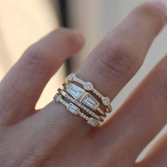 Vintage Ring Set in Gold with Cubic Zirconia