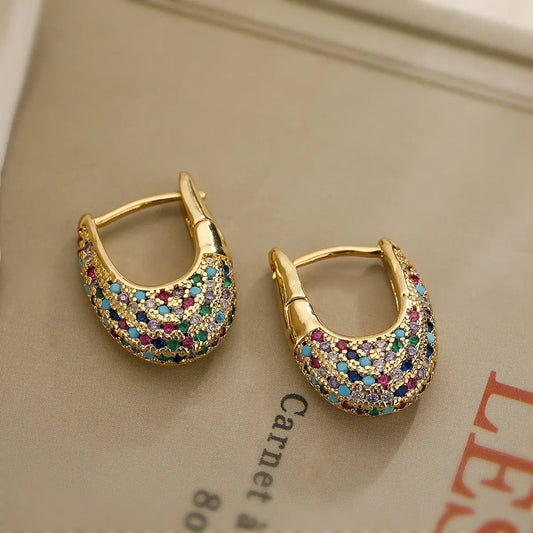 Sparkling hoop earrings with coloured cubic zirconia stones