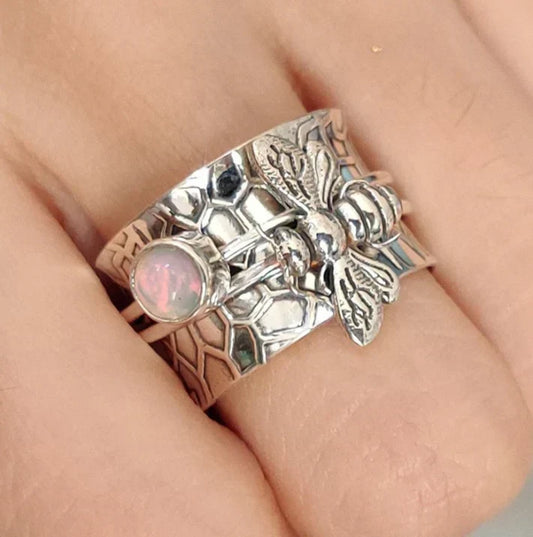 Moonstone Ring with Bee