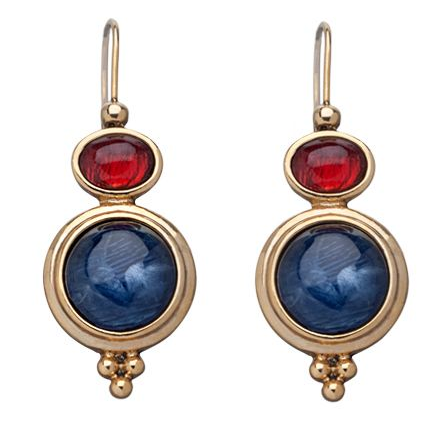 Vintage earrings with red and blue cabochons