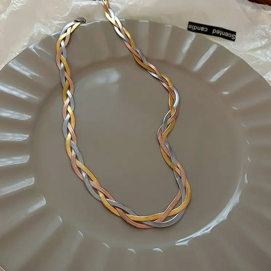 Multi-Strand Braided Snake Chain with an Elegant Tricolor Design
