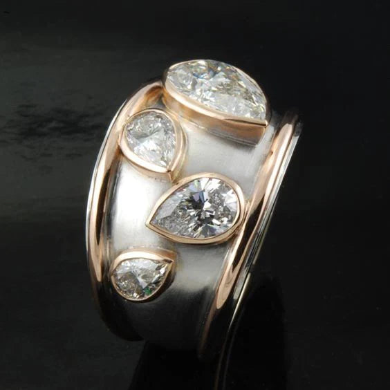 Vintage Stainless Steel Ring with Bezel-Set Cubic Zirconia