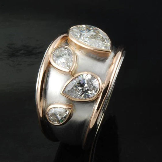 Vintage Stainless Steel Ring with Bezel-Set Cubic Zirconia