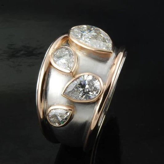 Vintage Stainless Steel Ring with Bezel-Set Cubic Zirconia