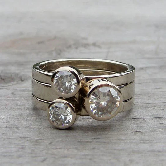 Triple Vintage Ring with Bezel-Set Cubic Zirconia