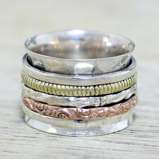 Vintage Tricolor Spinner Ring - Artisan Elegance