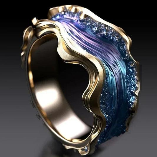 Handcrafted Ring with Multicolor Crystals and Gold Plating