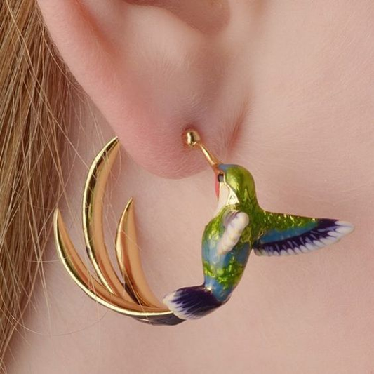 Hand-painted hummingbird hoop earrings for a fun look