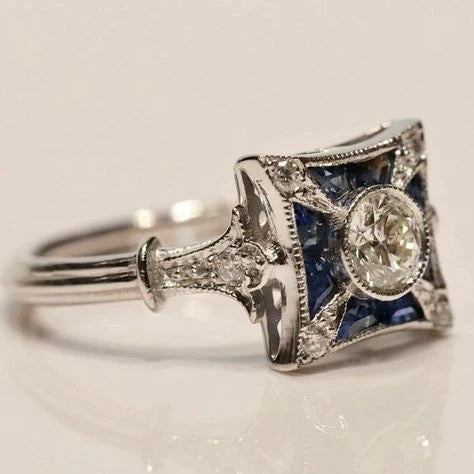 Square Vintage Ring with Blue Cubic Zirconia