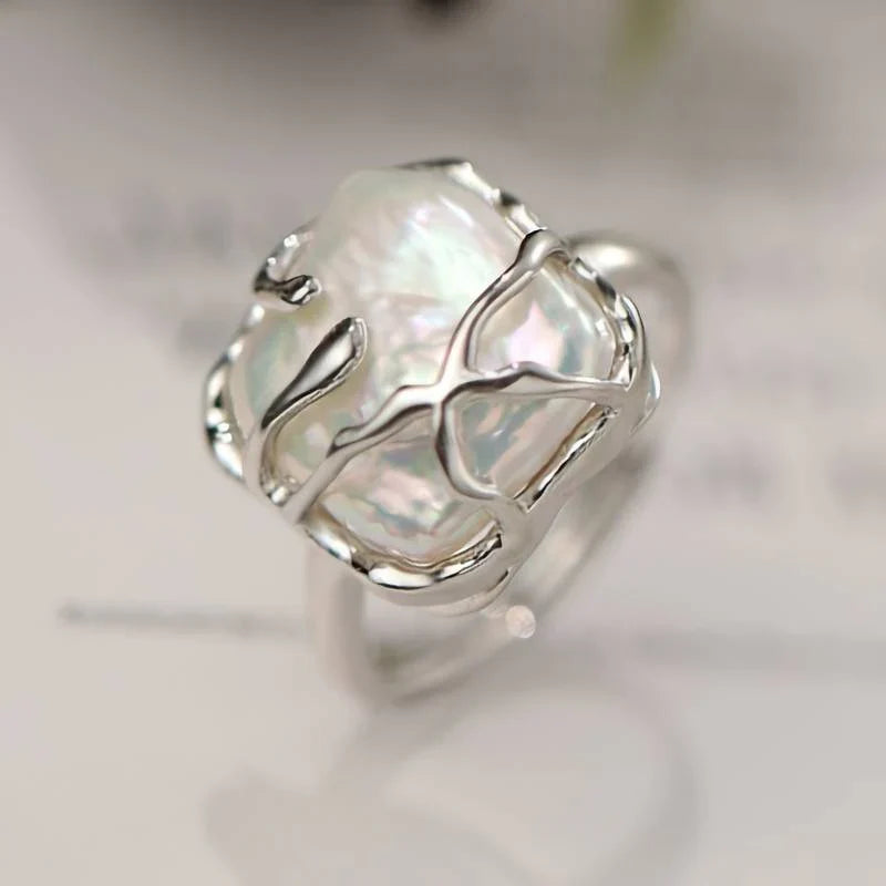 Vintage Stainless Steel Ring with Natural Pearl
