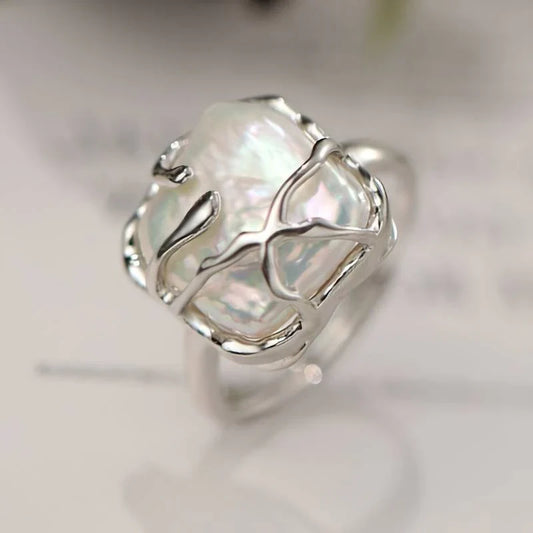 Vintage Stainless Steel Ring with Natural Pearl