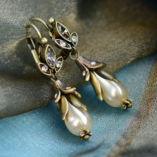 Vintage floral earrings with pearls and crystals for special occasions