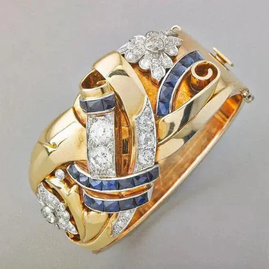 Vintage Gold Ring with Blue Cubic Zirconia