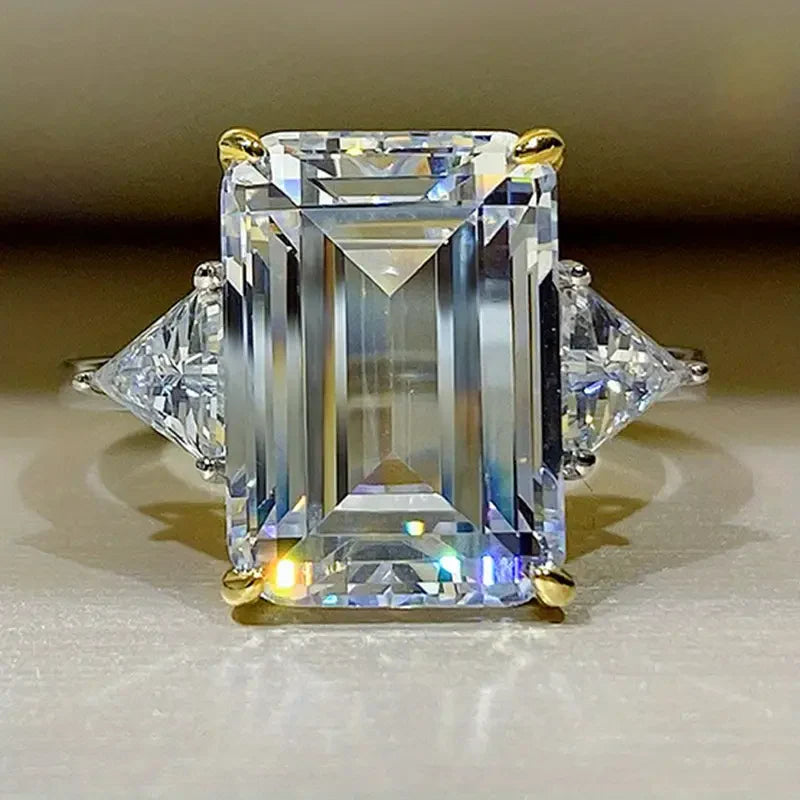 Stainless Steel Ring with Emerald-Cut Crystal