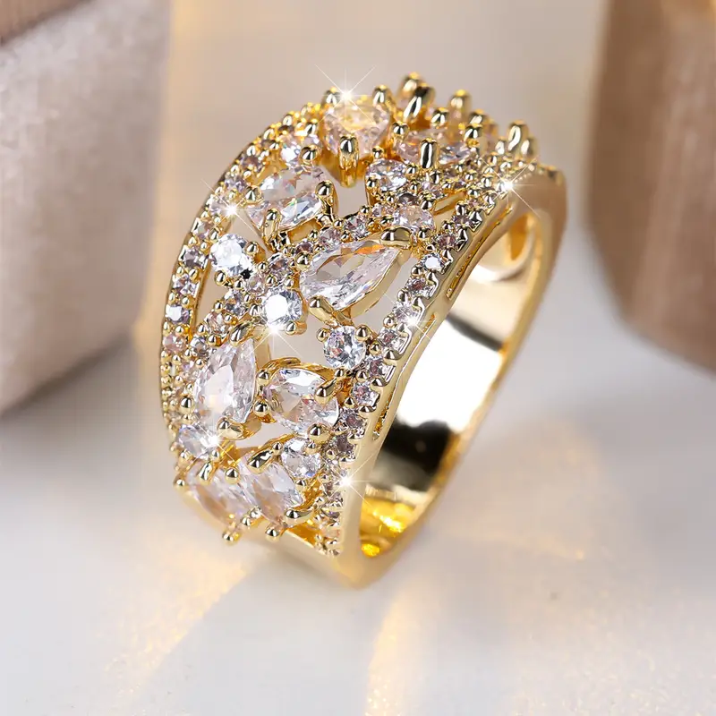 Openwork Ring with White Crystals
