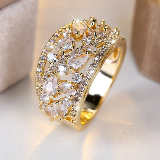 Openwork Ring with White Crystals