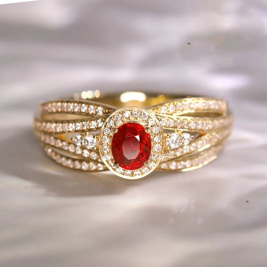 Layered Gold Ring with Red Sparkle