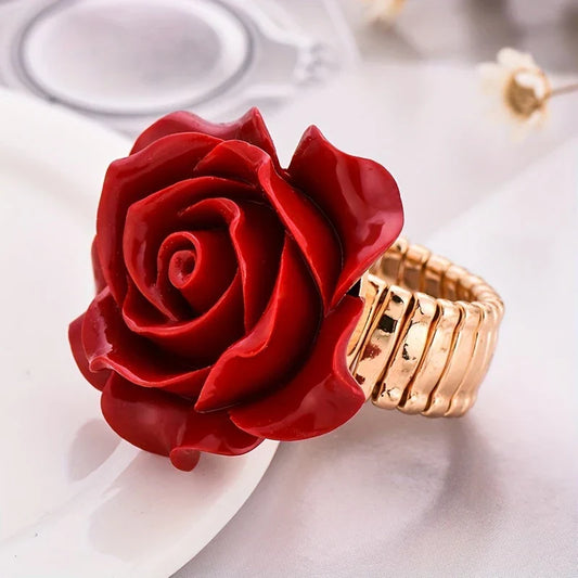 Red Rose Ring with Gold Band
