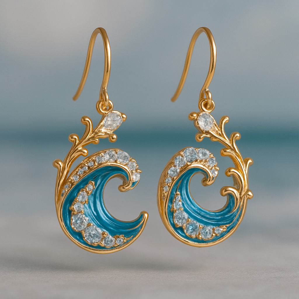 Shimmering aquamarine-coloured wavy earrings with delicate tendrils for an elegant nautical look