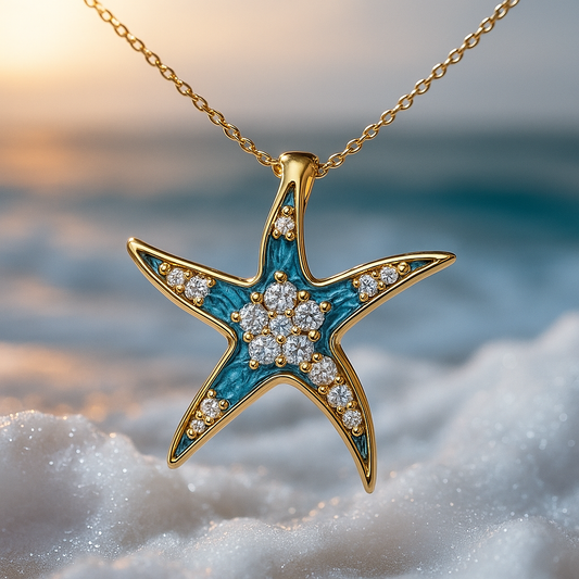 Turquoise Starfish Necklace with Sparkling Cubic Zirconia