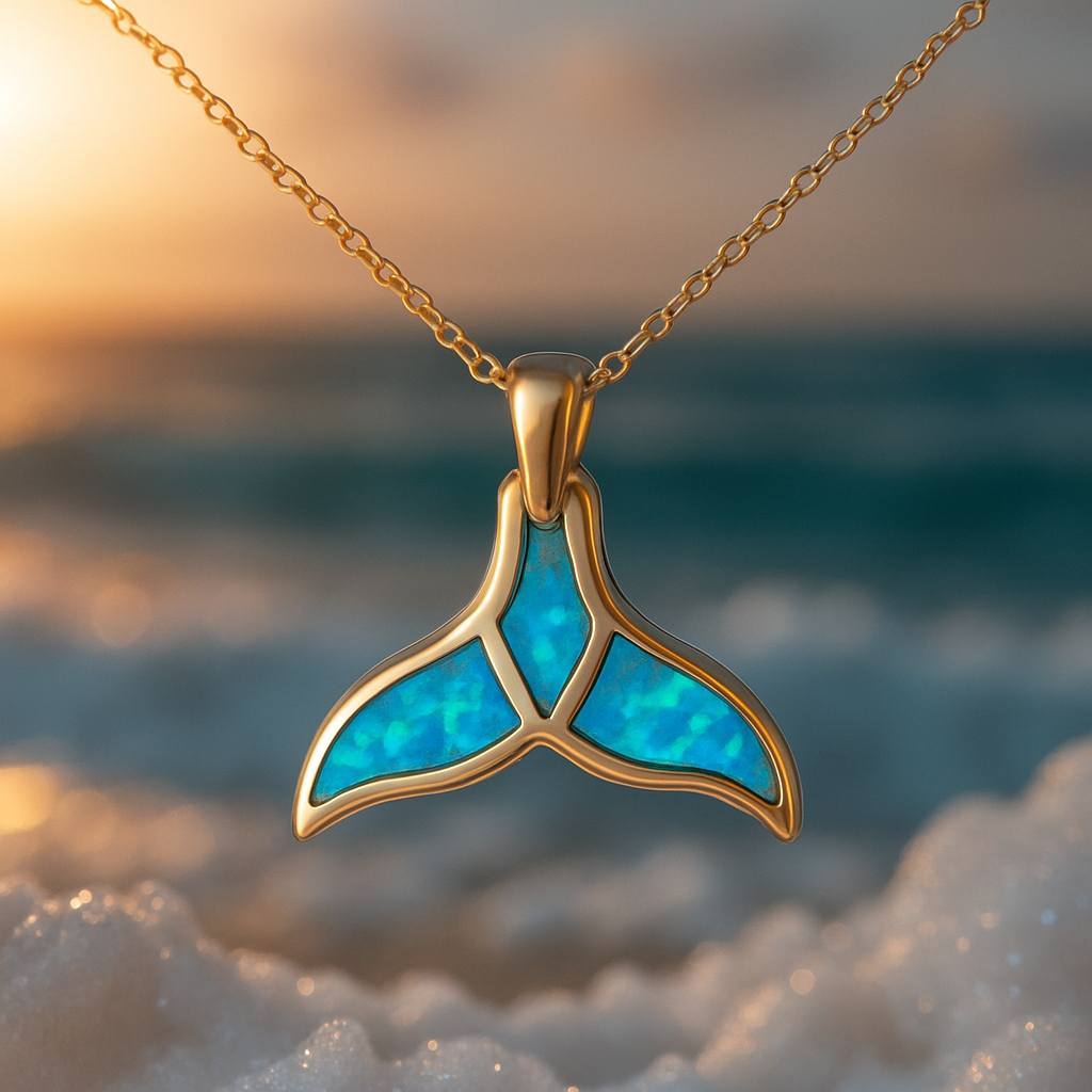 Dolphin Tail Necklace with Ocean Blue Opal for Women