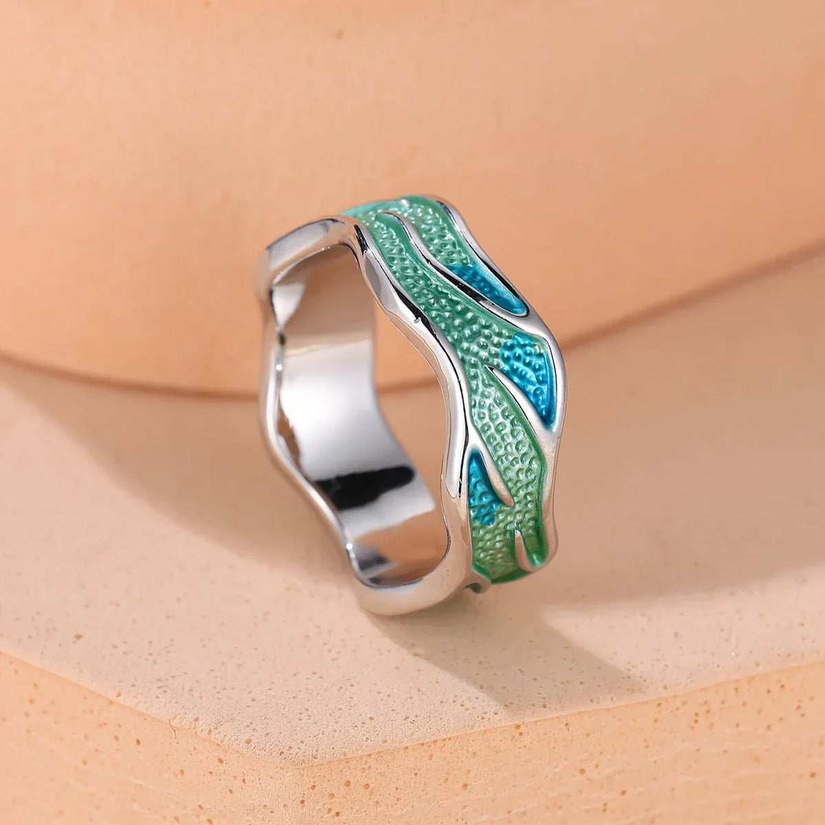 Enameled Ocean Wave Ring