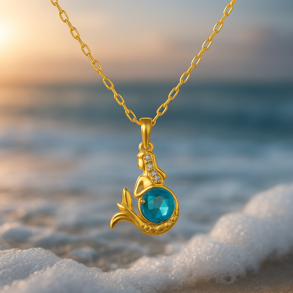 Fairy Tale Mermaid Necklace with Sparkling Blue Crystal