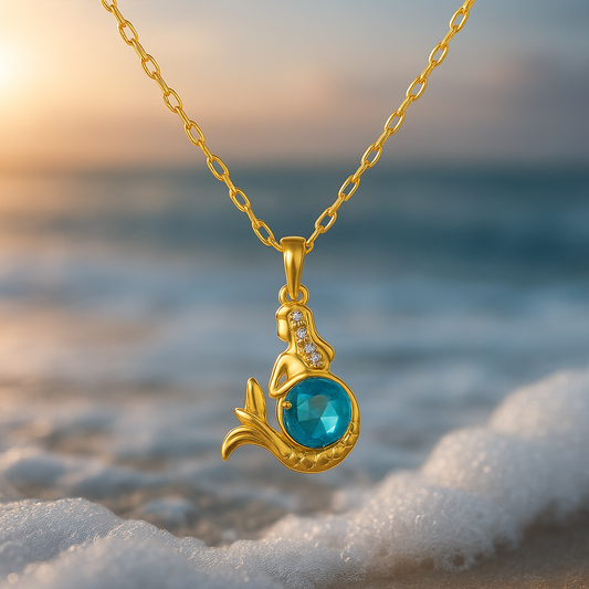Fairy Tale Mermaid Necklace with Sparkling Blue Crystal