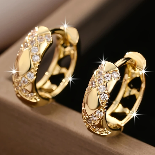 Foldable Hoop Earrings with Pavé-Set Cubic Zirconia and a Heart Design