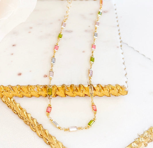 Delicate Necklace with Colorful Cubic Zirconia