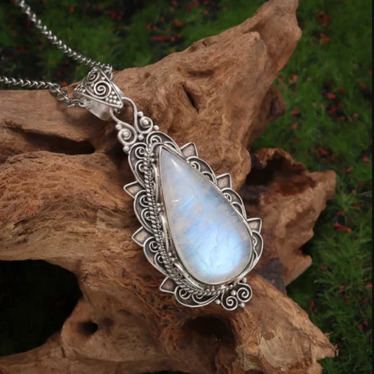 Sparkling Moonstone Teardrop Pendant Necklace for Women
