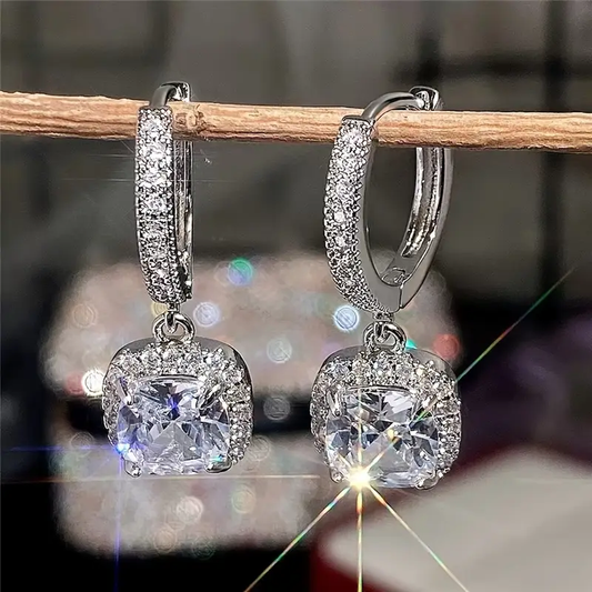 Elegant Cubic Zirconia Dangle Earrings with Vintage Cushion Cut